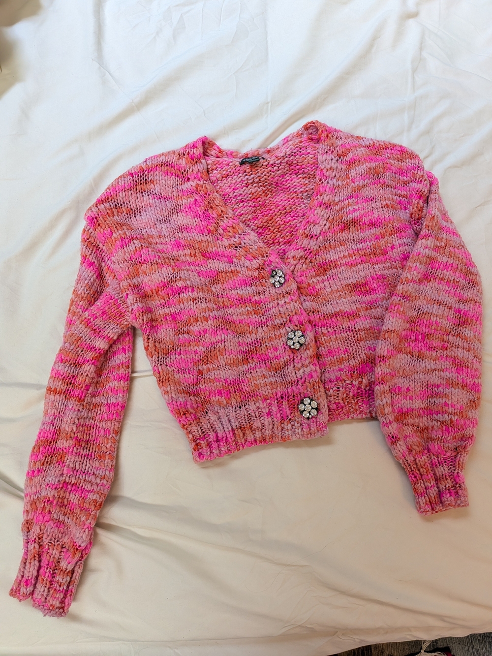 wild fable Pink Multi-Tone Cropped Knit Cardigan